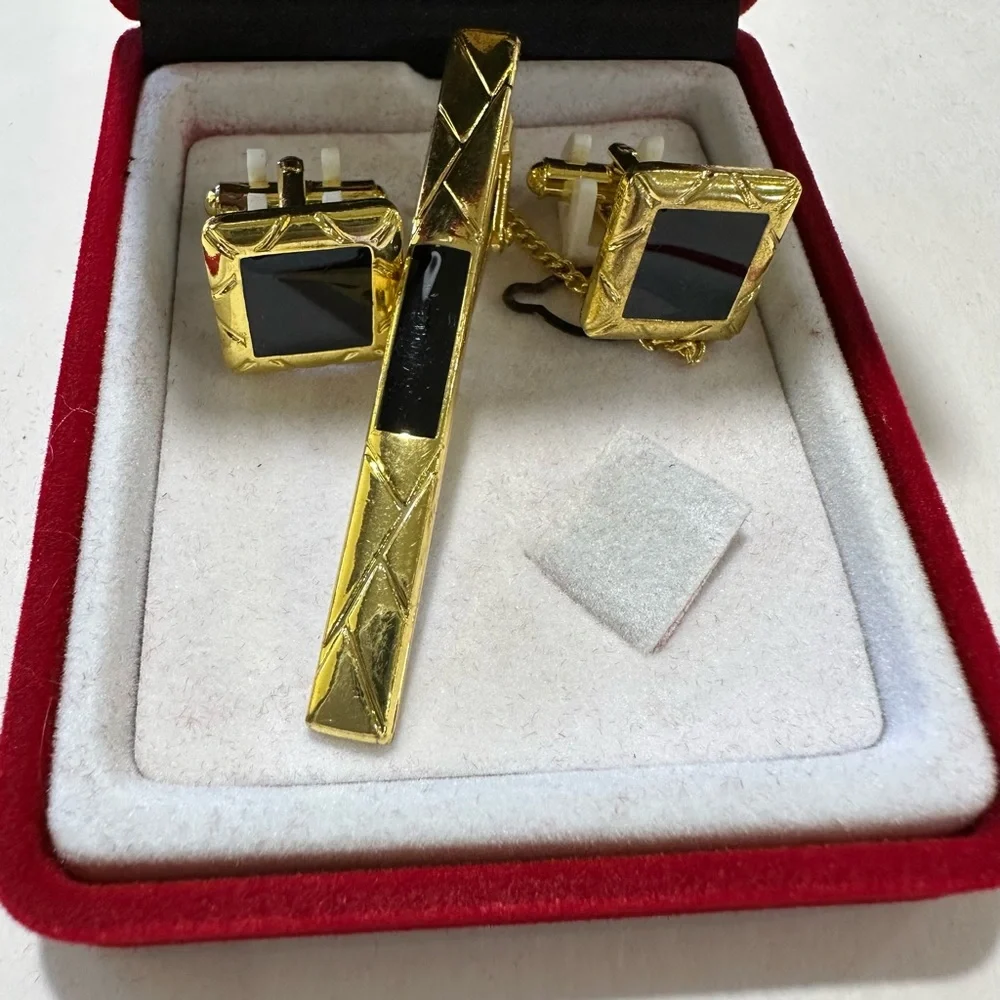 Men's Fratello Cufflinks with Tie Clip Gold Tone
